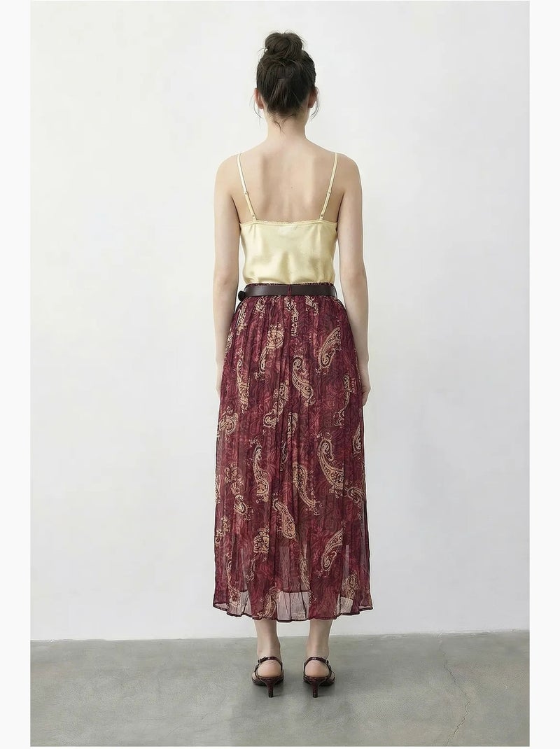 Gonna lunga a vita alta con stampa paisley e cintura lucci Malva - Kiabi