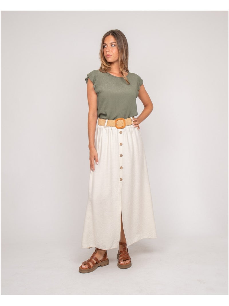 Gonna lunga abbottonata con cintura XETO Beige - Kiabi