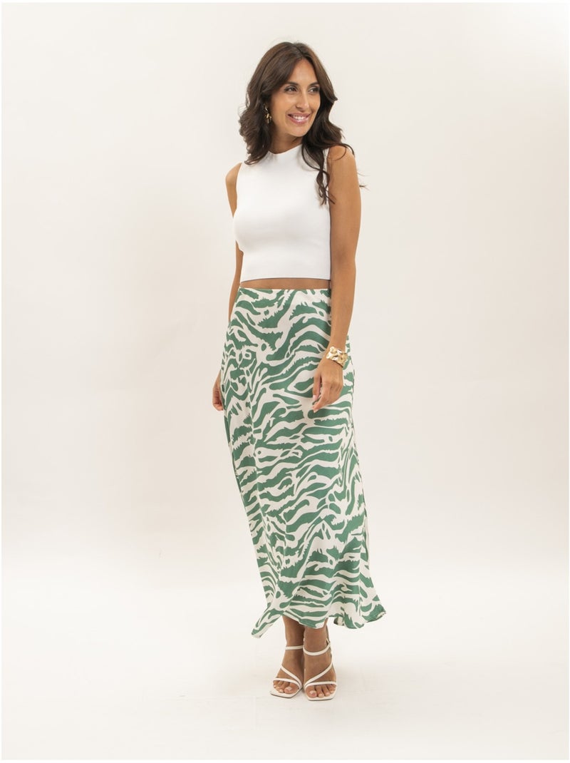 Gonna lunga con motivo zebrato XORANIA Verde - Kiabi