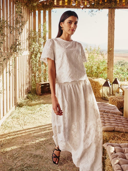 Gonna lunga con ricamo inglese - Kiabi