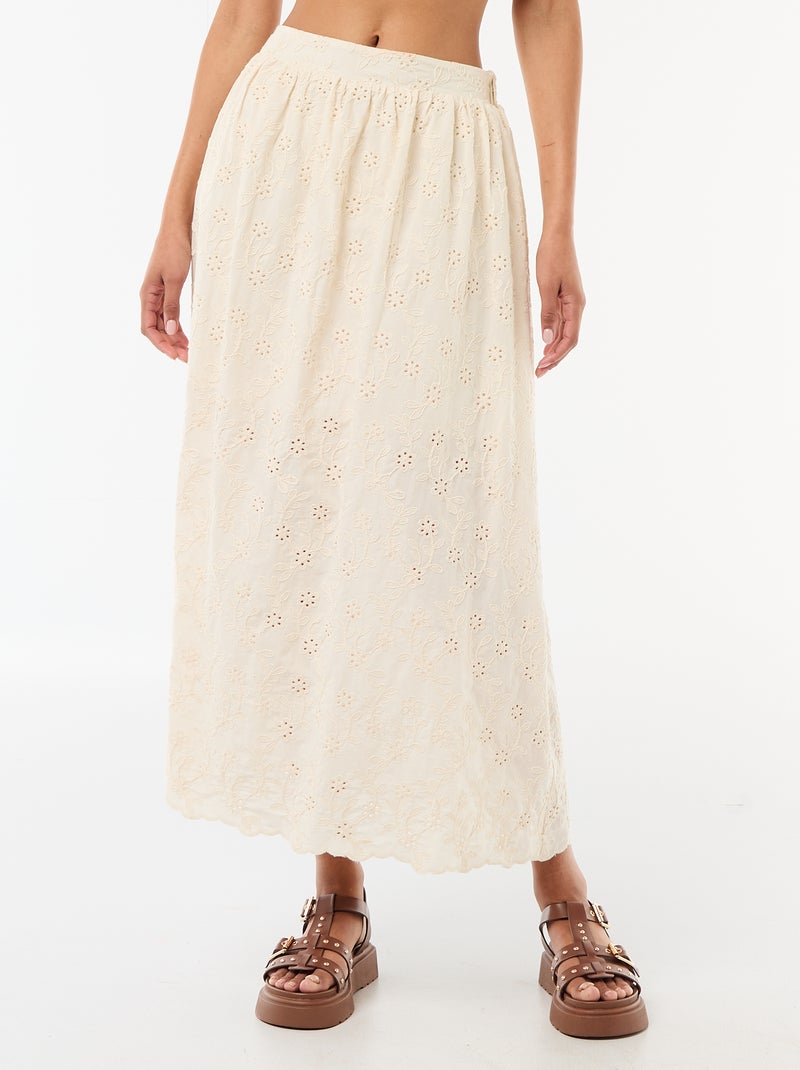 Gonna lunga con ricamo inglese Beige - Kiabi