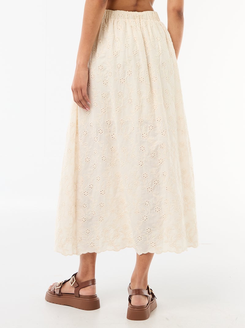 Gonna lunga con ricamo inglese Beige - Kiabi