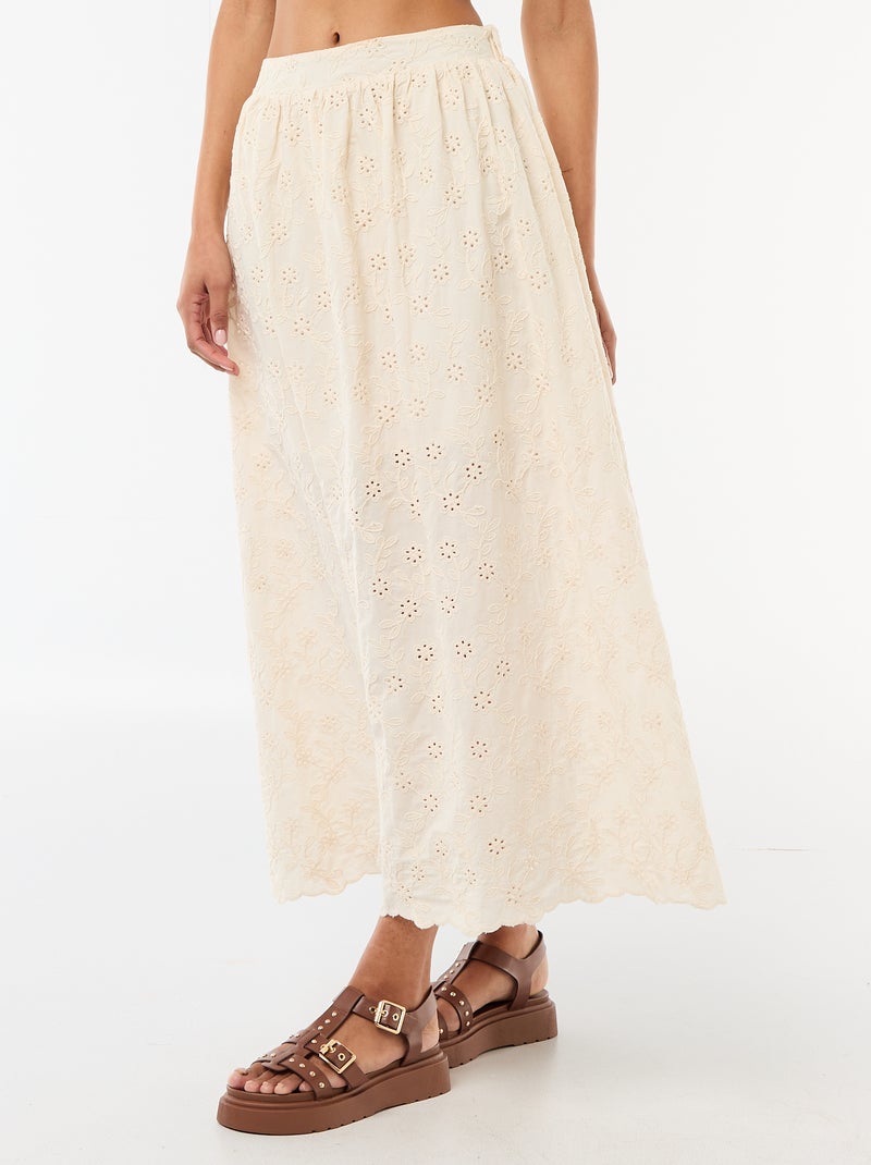 Gonna lunga con ricamo inglese Beige - Kiabi