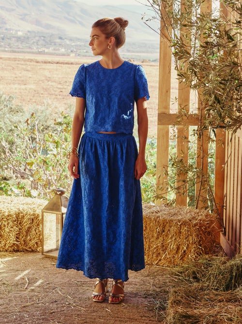 Gonna lunga con ricamo inglese - Kiabi