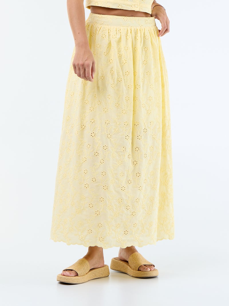 Gonna lunga con ricamo inglese Giallo - Kiabi