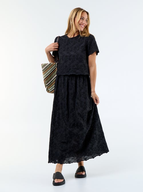 Gonna lunga con ricamo inglese - Kiabi