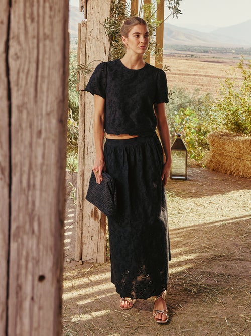 Gonna lunga con ricamo inglese - Kiabi