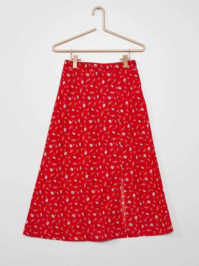 Gonna lunga con spacco in maglia goffrata a fiori ROSSO - Kiabi
