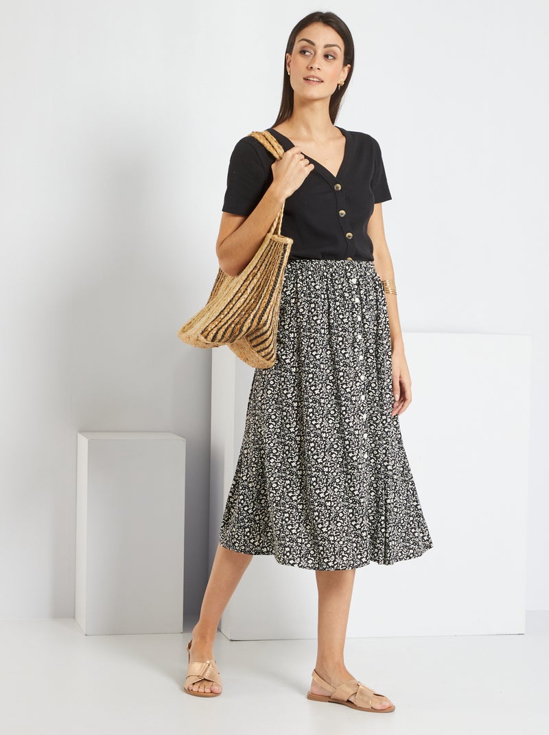 Gonna lunga con stampa a 'fiori' NERO - Kiabi