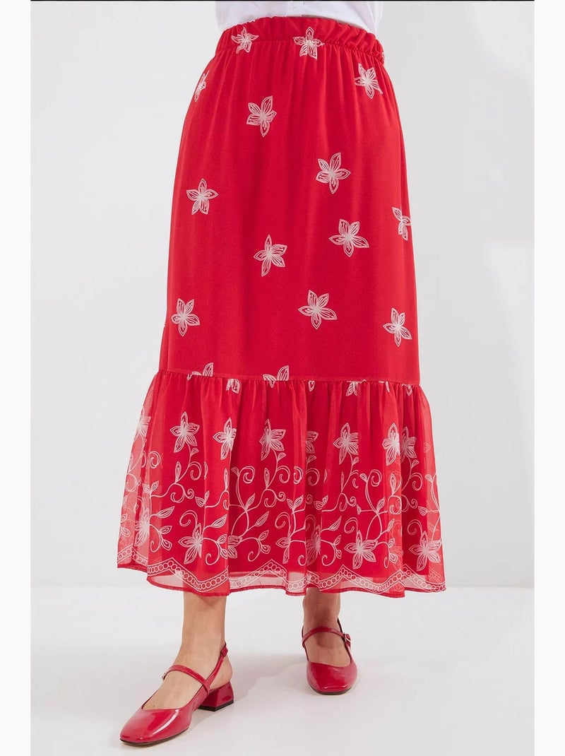 Gonna lunga con stampa floreale bdart Rosso - Kiabi