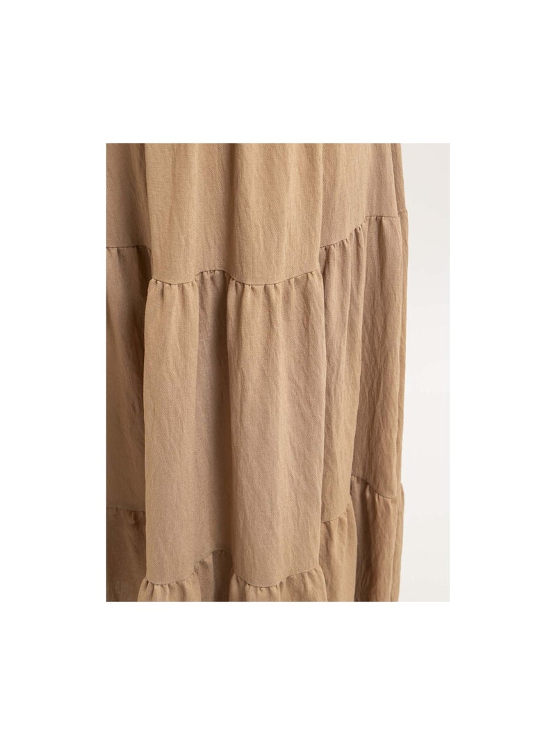 Gonna lunga con volant e cintura XEPOLA Beige - Kiabi