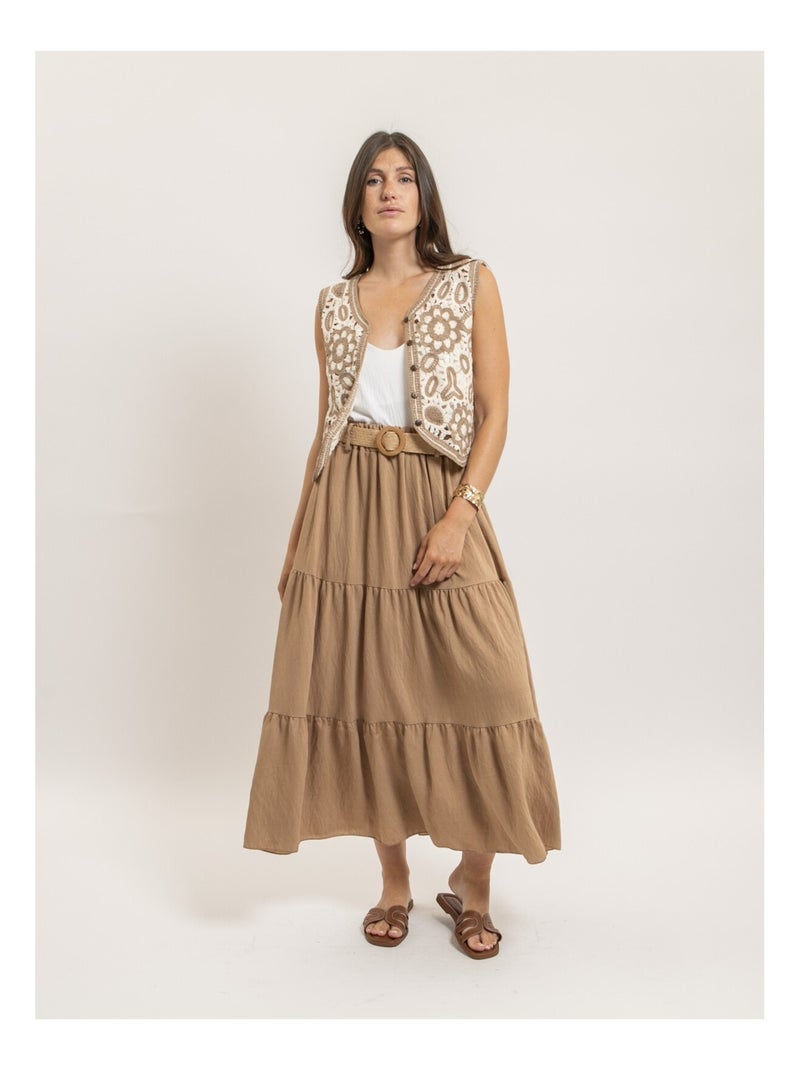 Gonna lunga con volant e cintura XEPOLA Beige - Kiabi