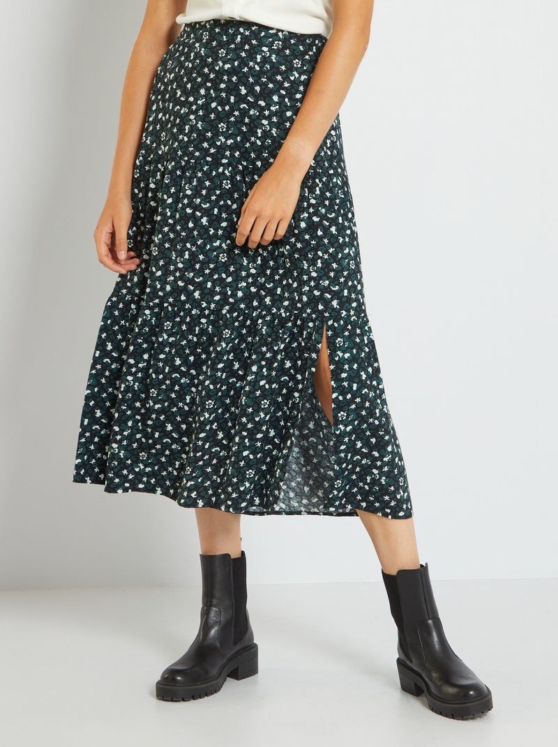 Gonna lunga floreale in viscosa NERO - Kiabi