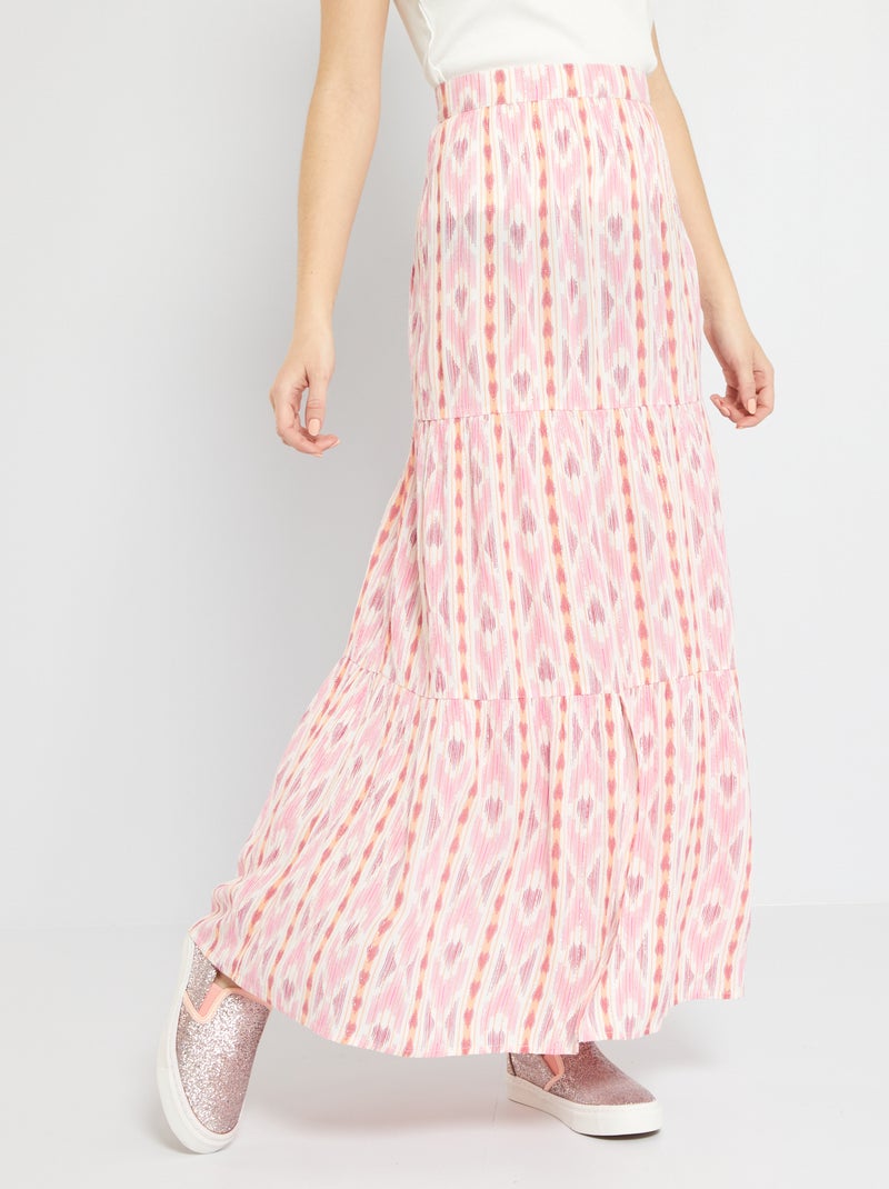 Gonna lunga in crêpe con stampa etnica ROSA - Kiabi