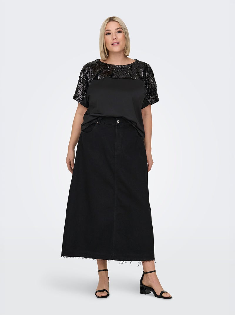 Gonna lunga in denim - 'Only Carmakoma' NERO - Kiabi