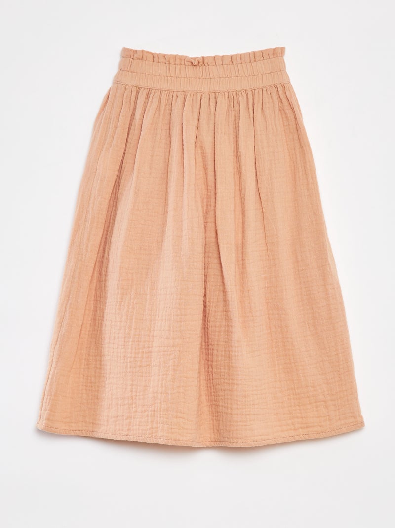 Gonna lunga in garza di cotone ROSA - Kiabi
