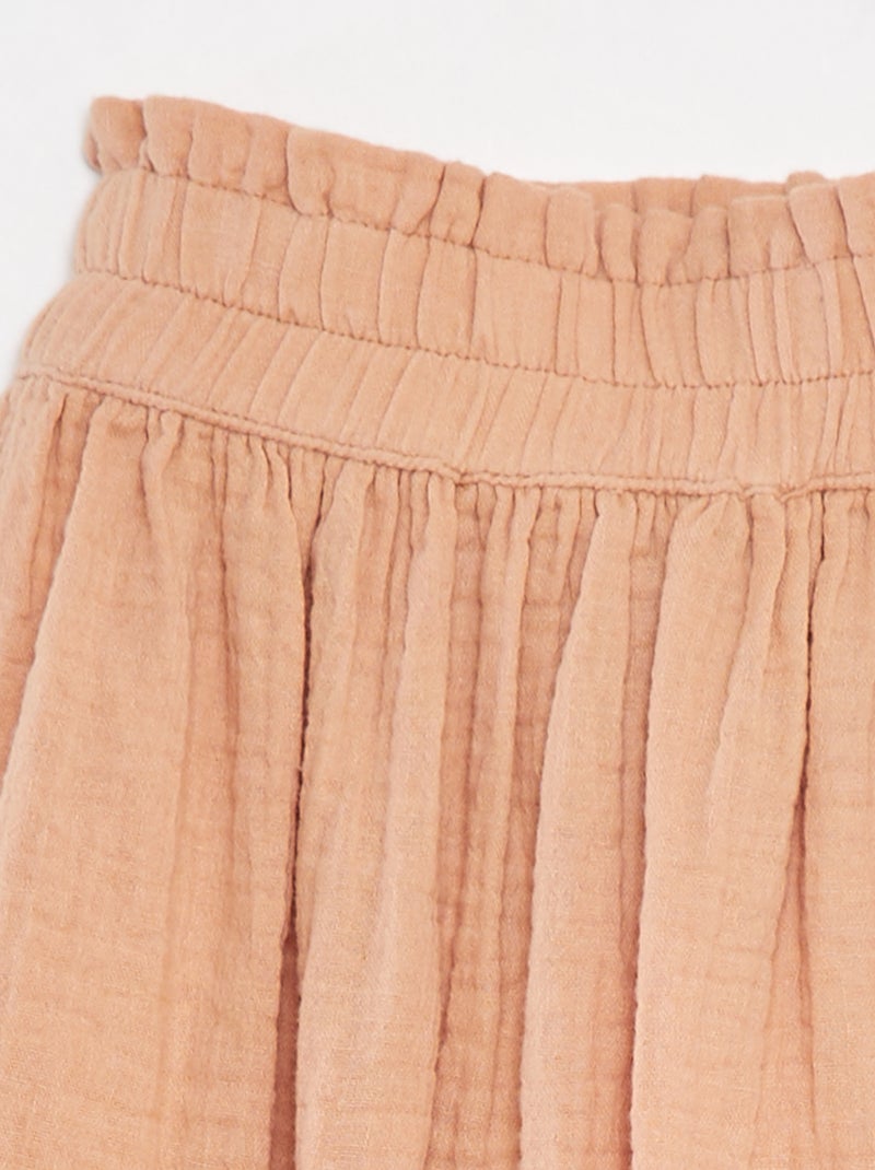 Gonna lunga in garza di cotone ROSA - Kiabi