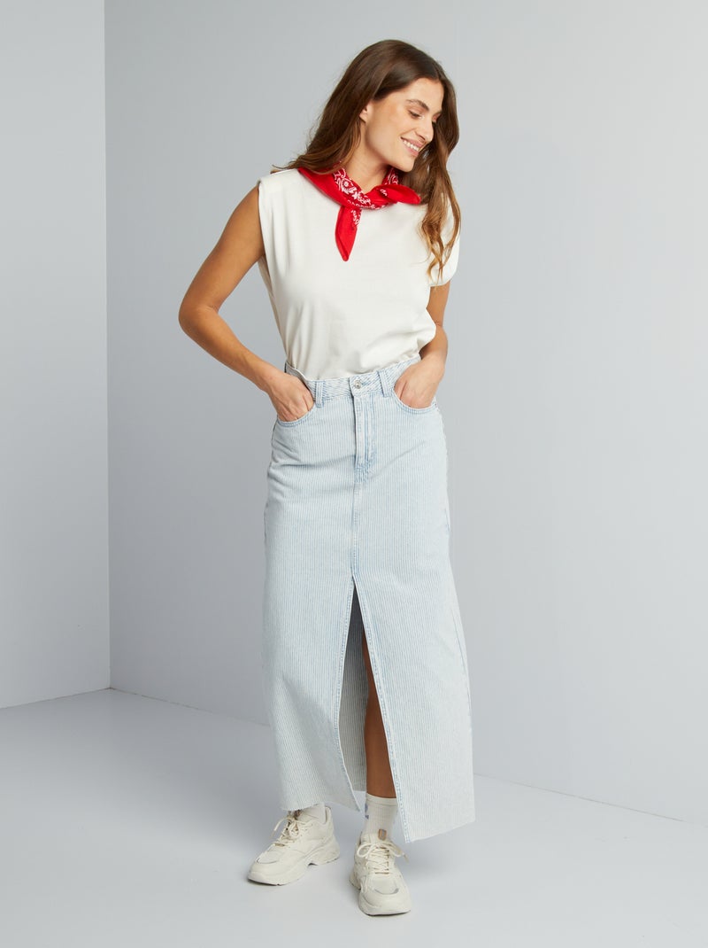 Gonna lunga in jeans a righe BLU - Kiabi