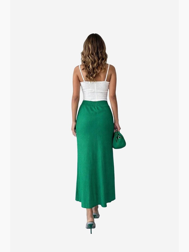 Gonna lunga in maglia a coste a vita alta my fashion Verde smeraldo - Kiabi