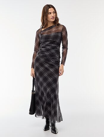 Gonna lunga in mesh a quadri