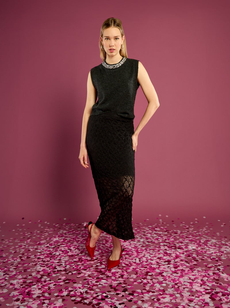 Gonna lunga in pizzo Nero - Kiabi