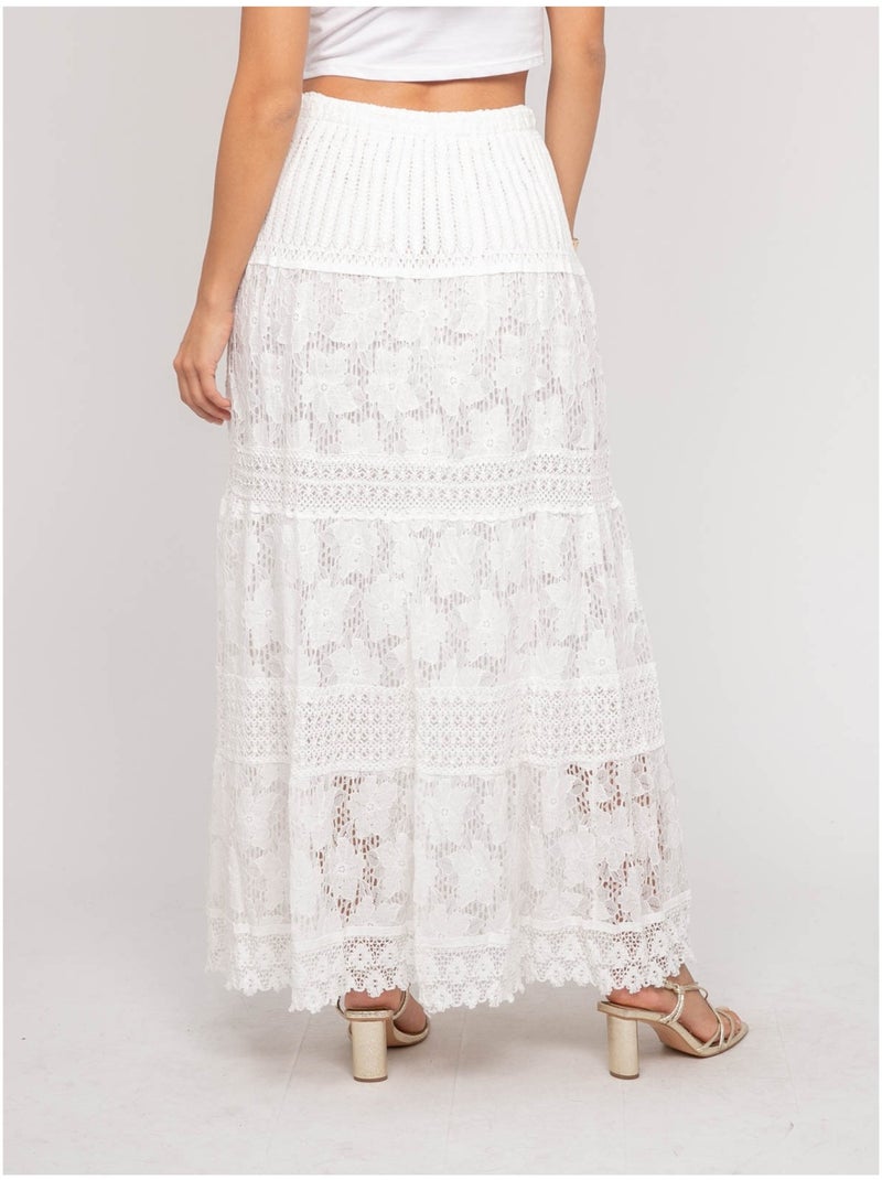 Gonna lunga in pizzo XESTINA Bianco - Kiabi