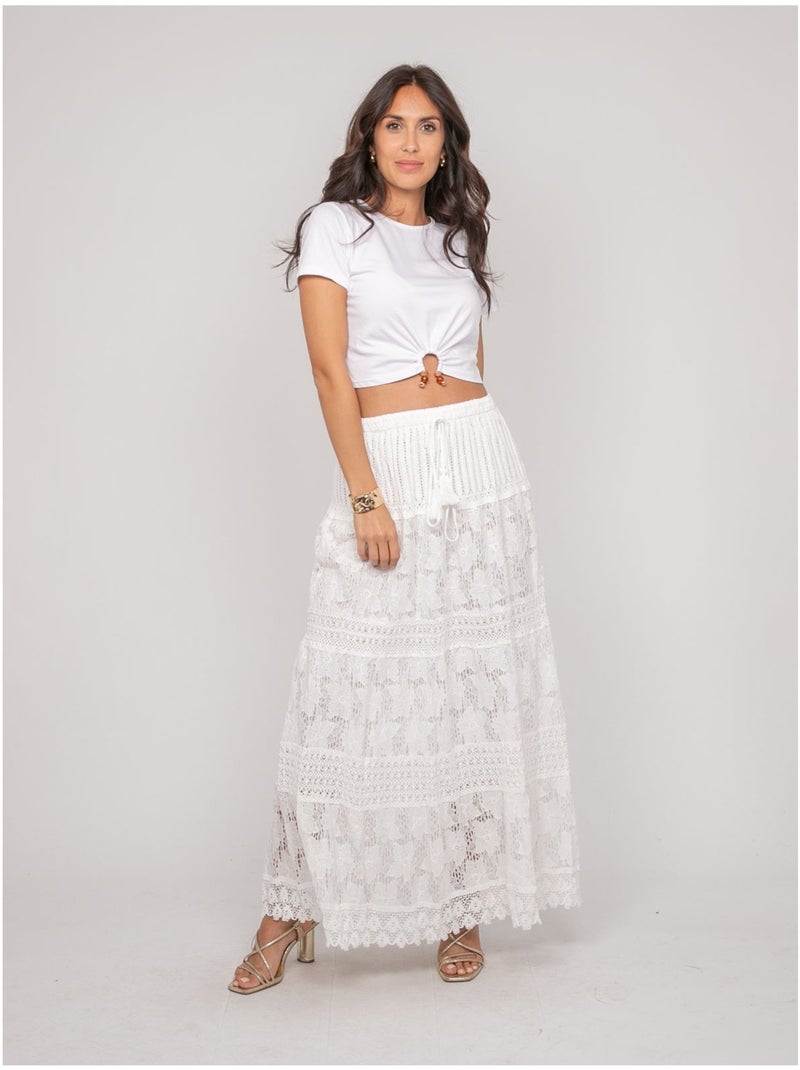 Gonna lunga in pizzo XESTINA Bianco - Kiabi