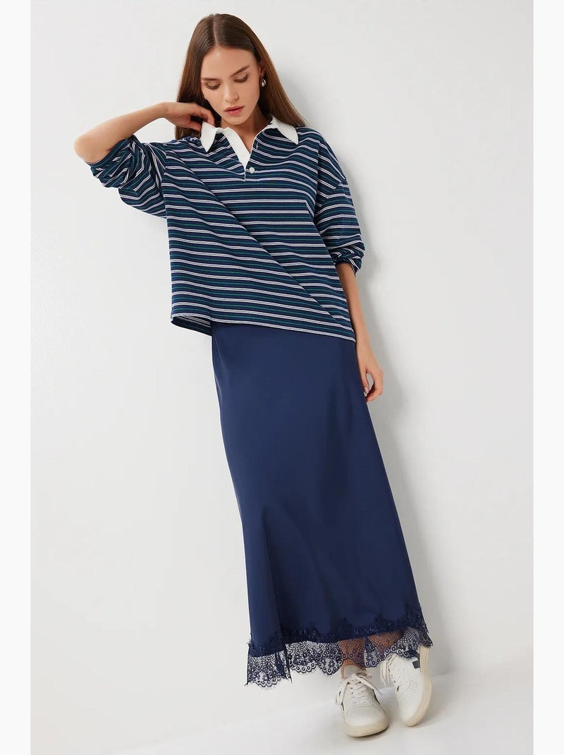 Gonna lunga in raso a infilare istanbul Blu marino - Kiabi
