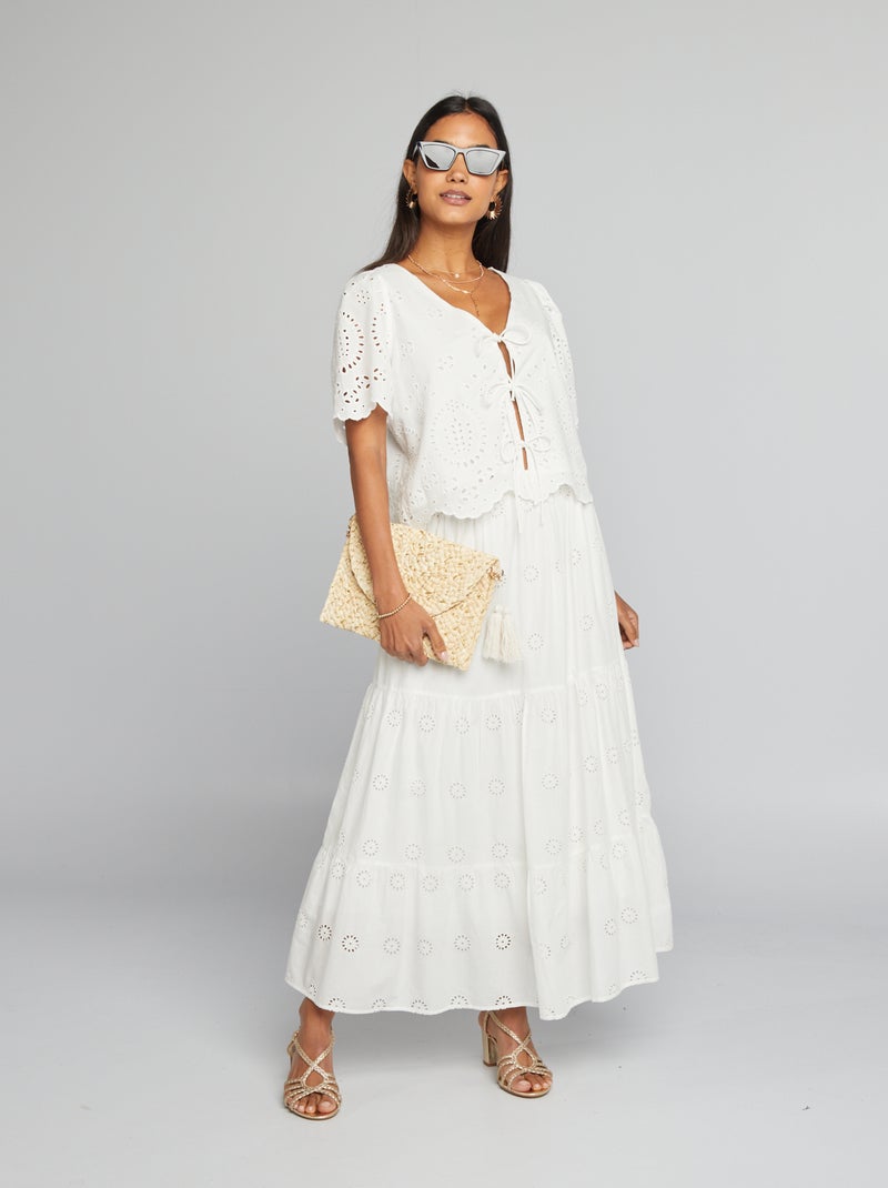 Gonna lunga in ricamo a punto inglese BEIGE - Kiabi