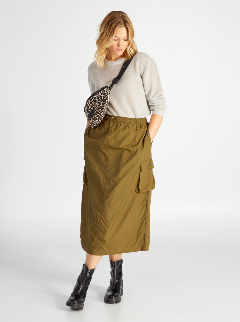 Gonna lunga in tela parachute 'Only Carmakoma' verde kaki - Kiabi
