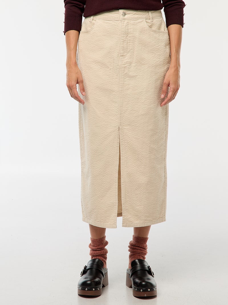 Gonna lunga in velluto a coste Bianco - Kiabi