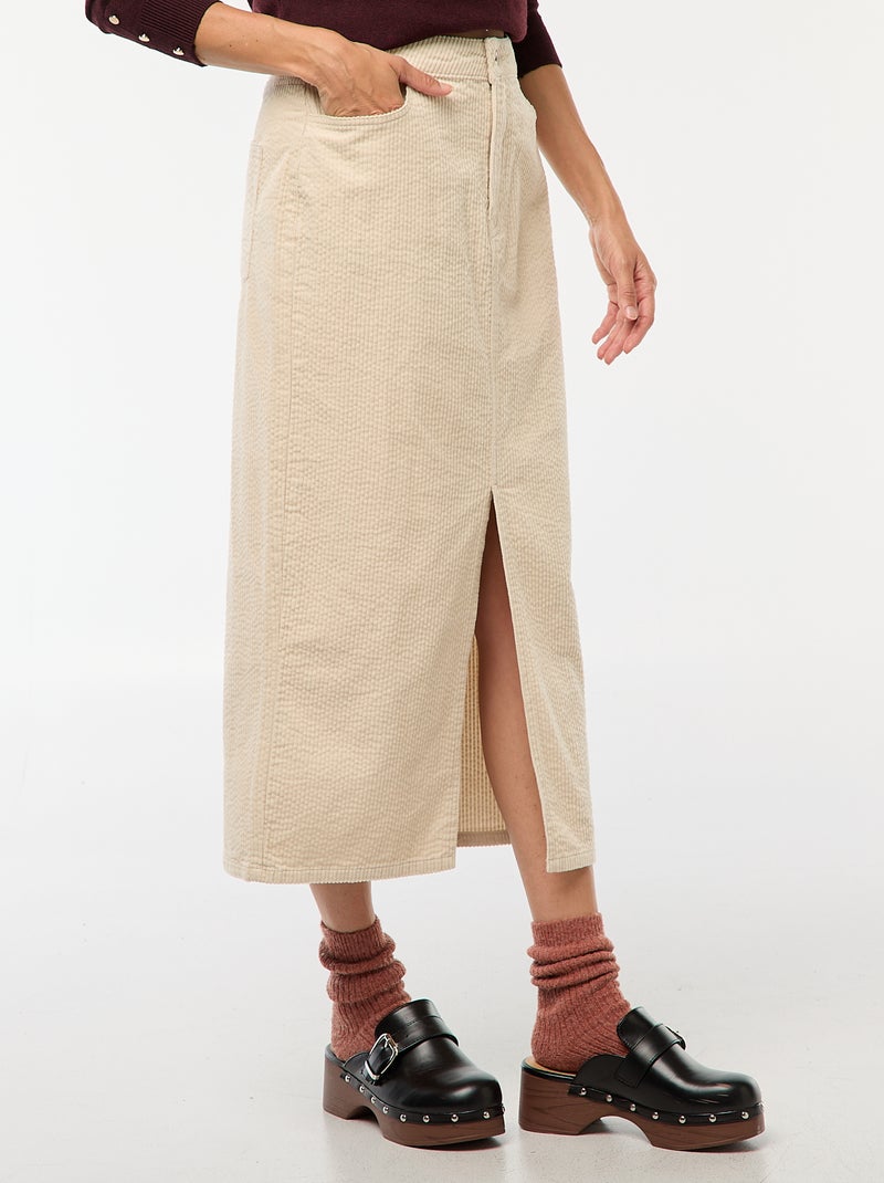 Gonna lunga in velluto a coste Bianco - Kiabi