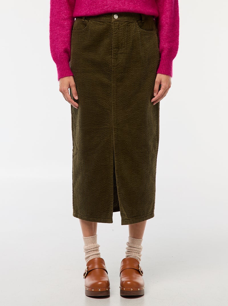 Gonna lunga in velluto a coste Verde - Kiabi