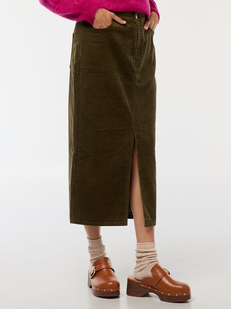 Gonna lunga in velluto a coste Verde - Kiabi