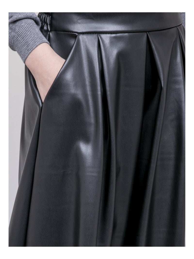 Gonna lunga plissettata in similpelle XOLLITA Nero - Kiabi