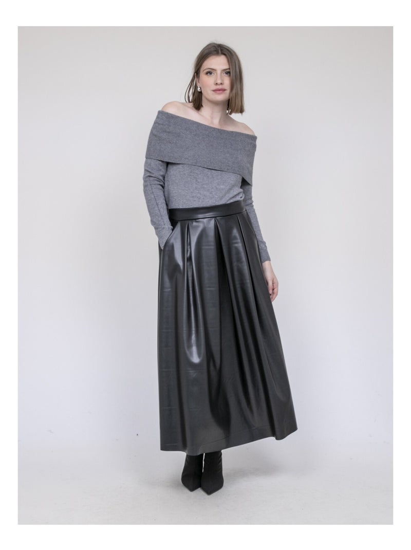 Gonna lunga plissettata in similpelle XOLLITA Nero - Kiabi