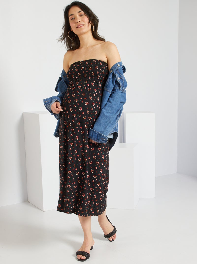 Gonna lunga premaman con punto smock NERO - Kiabi