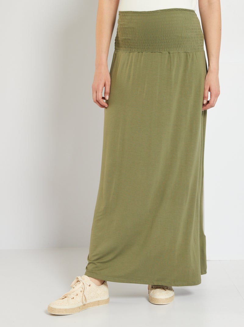 Gonna lunga premaman con punto smock verde licheno - Kiabi