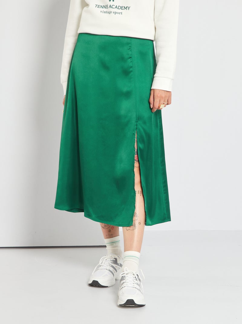 Gonna lunga satinata con spacco VERDE - Kiabi