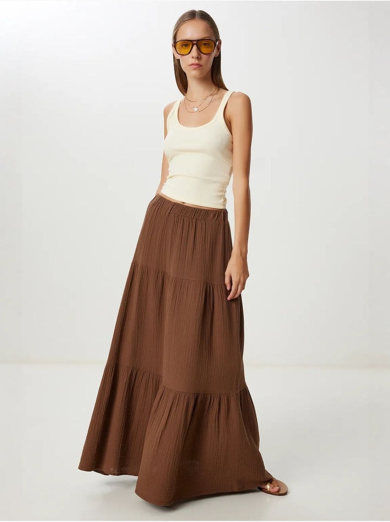 Gonna maxi a-line vita alta istanbul Marrone cioccolato - Kiabi