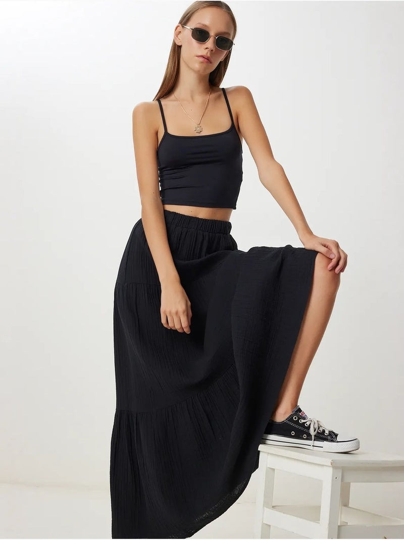 Gonna maxi a-line vita alta istanbul Nero - Kiabi