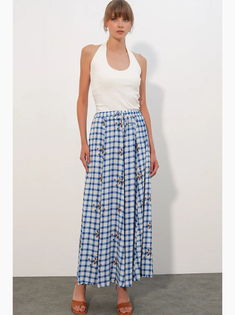 Gonna maxi a quadri a vita alta bdart Bianco Blu - Kiabi
