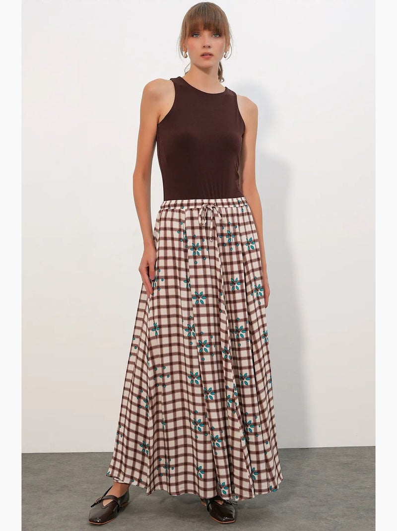 Gonna maxi a quadri a vita alta bdart Crema - Kiabi