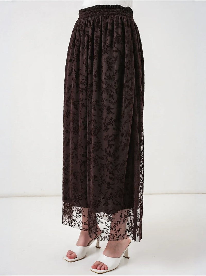 Gonna maxi a trapezio a vita alta a fiori bdart Marrone cioccolato - Kiabi