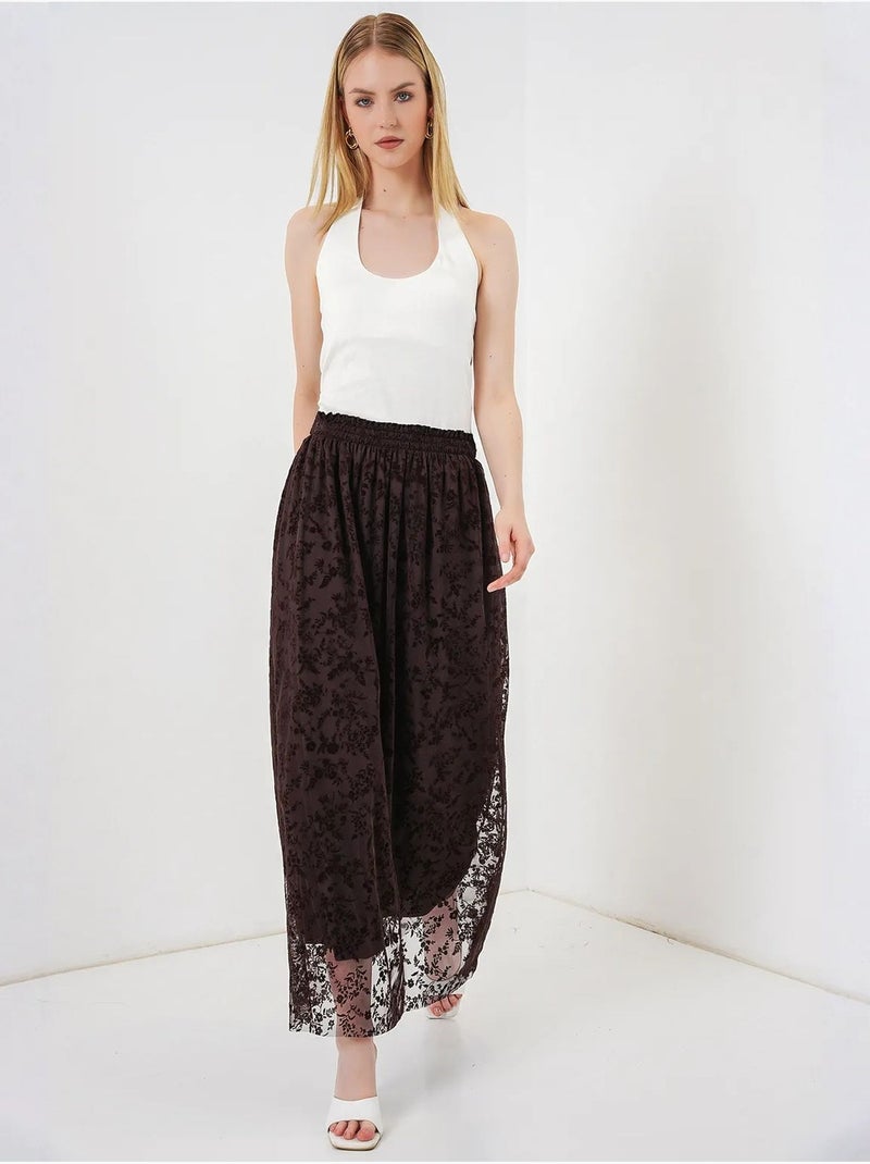 Gonna maxi a trapezio a vita alta a fiori bdart Marrone cioccolato - Kiabi