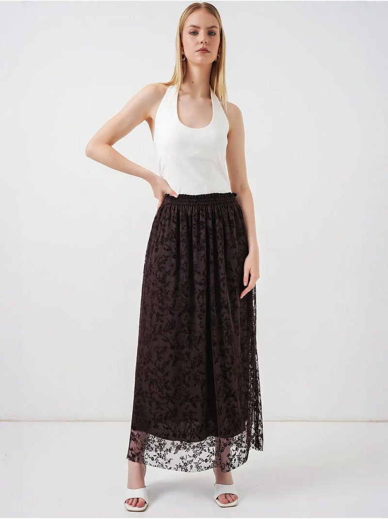 Gonna maxi a trapezio a vita alta a fiori bdart Marrone cioccolato - Kiabi