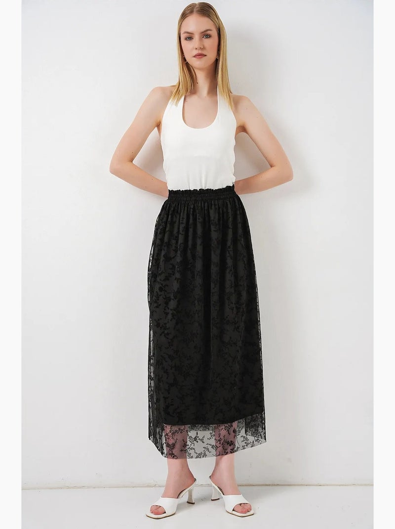 Gonna maxi a trapezio a vita alta a fiori bdart Nero - Kiabi