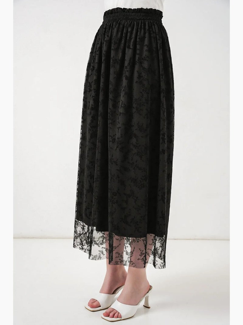 Gonna maxi a trapezio a vita alta a fiori bdart Nero - Kiabi