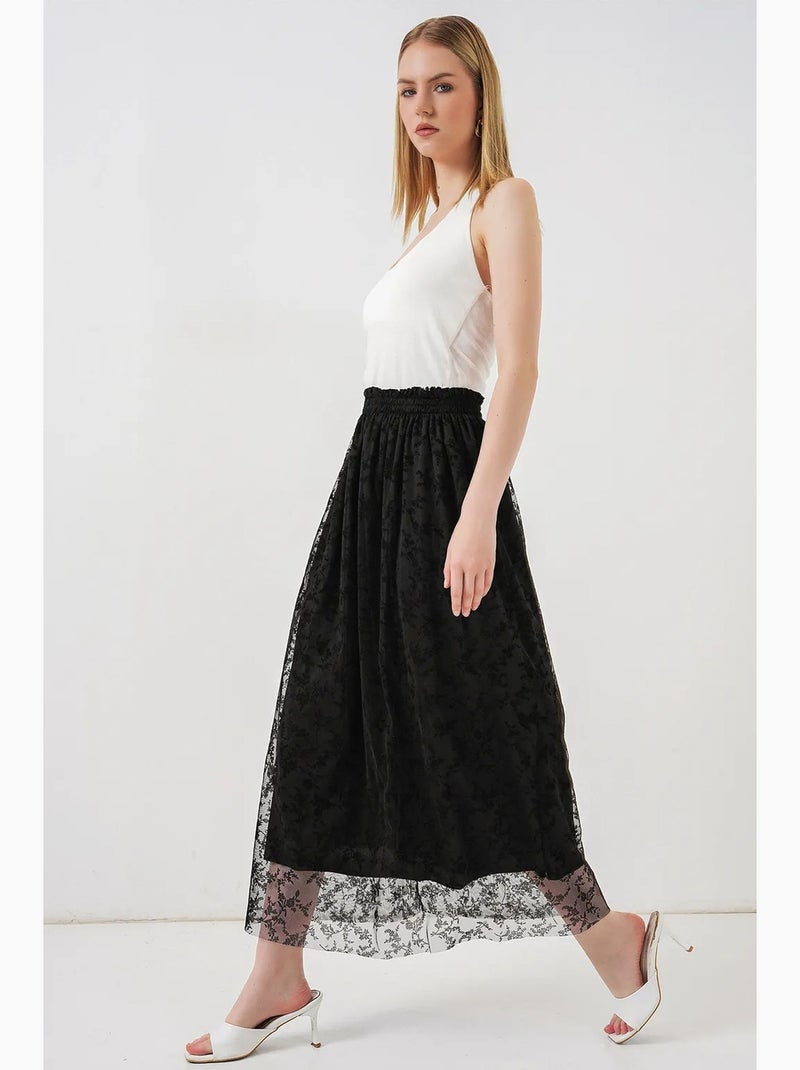 Gonna maxi a trapezio a vita alta a fiori bdart Nero - Kiabi