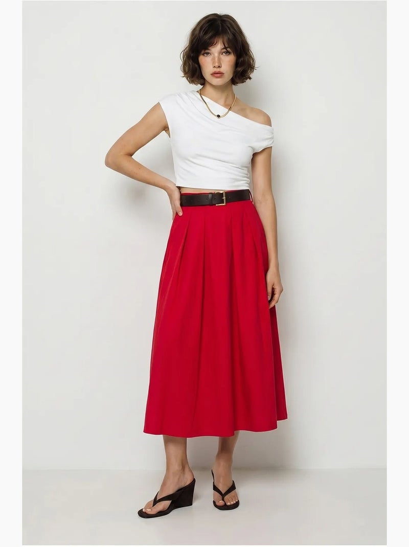 Gonna maxi a trapezio a vita alta con cintura lucci Rosso - Kiabi